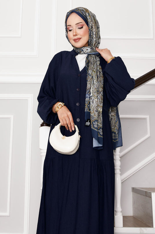 Robe superposée à demi-boutons sur le devant bleu marine