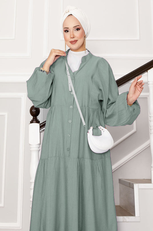 Vestido a capas medio abotonado Menta