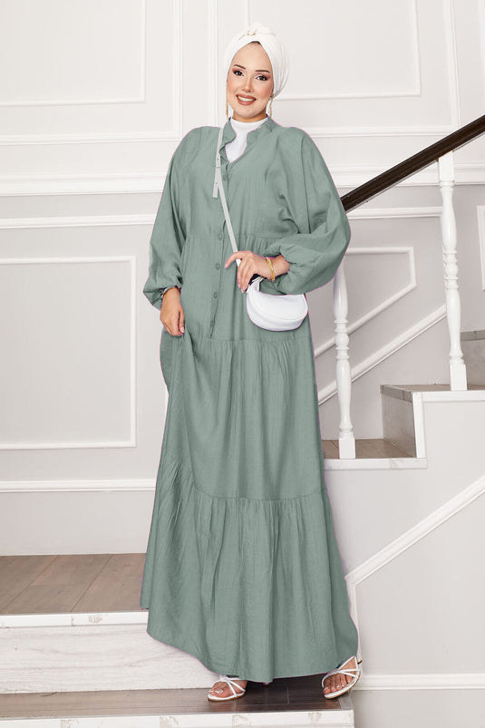 Vestido a capas medio abotonado Menta