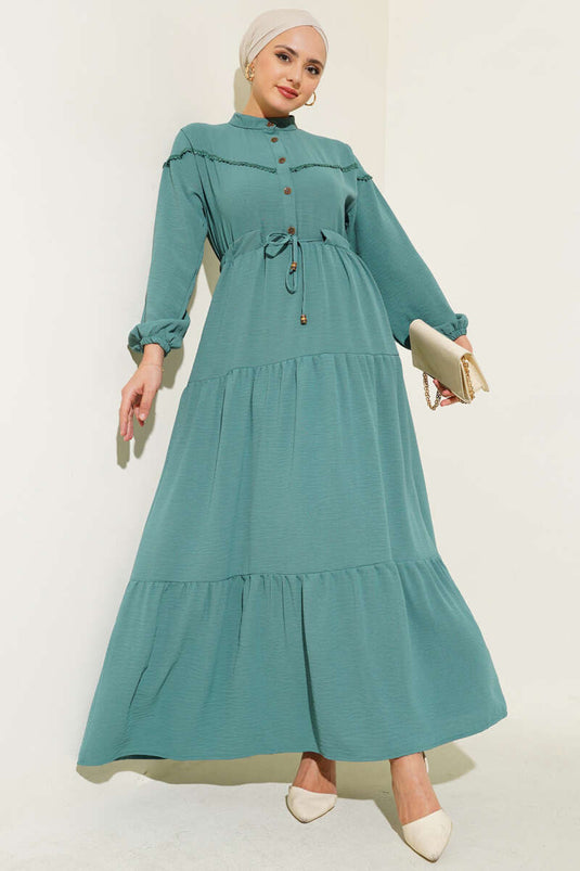 Vestido a capas medio abotonado Menta