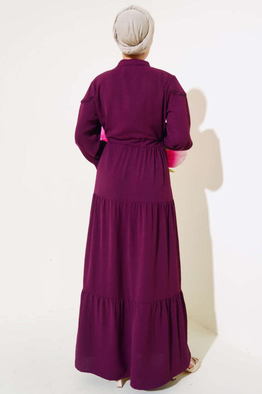 Half Button Front Layered Dress Plum