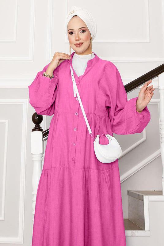 Robe à volants et demi-bouton rose