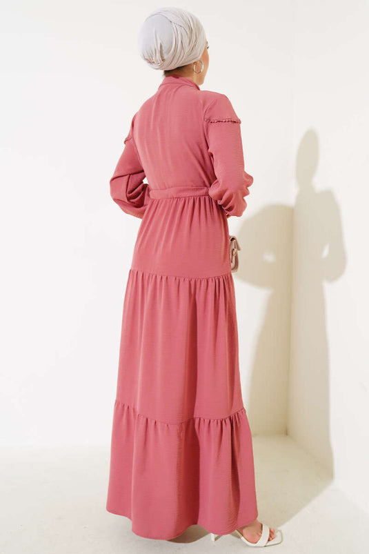 Half Buttoned Layered Dress Pers Rose