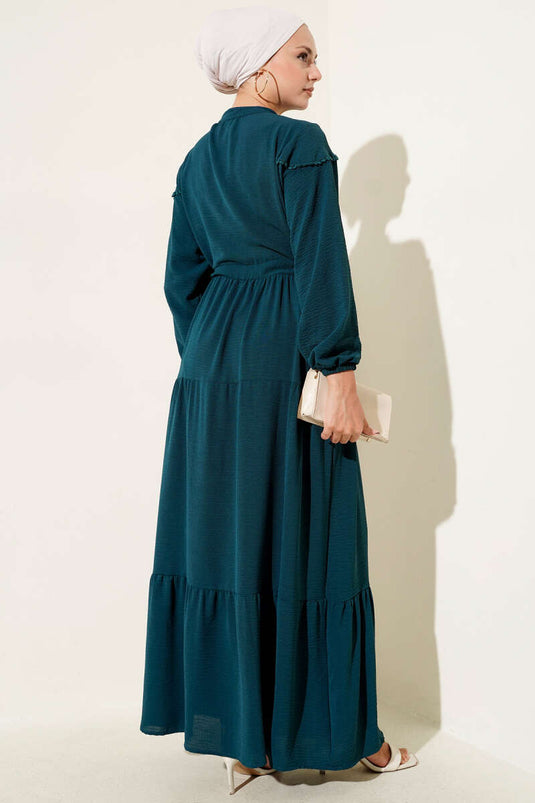 Half-Buttoned Layered Dress in Petrol