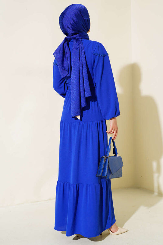 Half Buttoned Layered Dress in Royal Blue