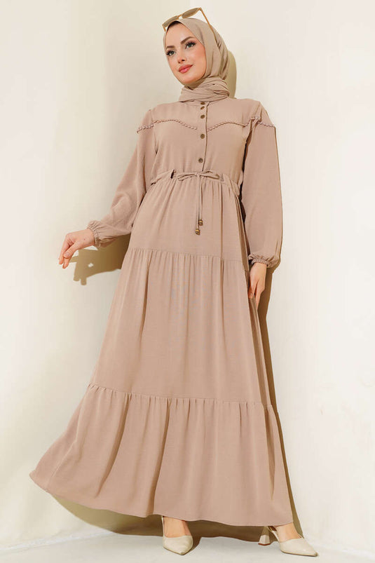 Half-Buttoned Layered Dress in Mink