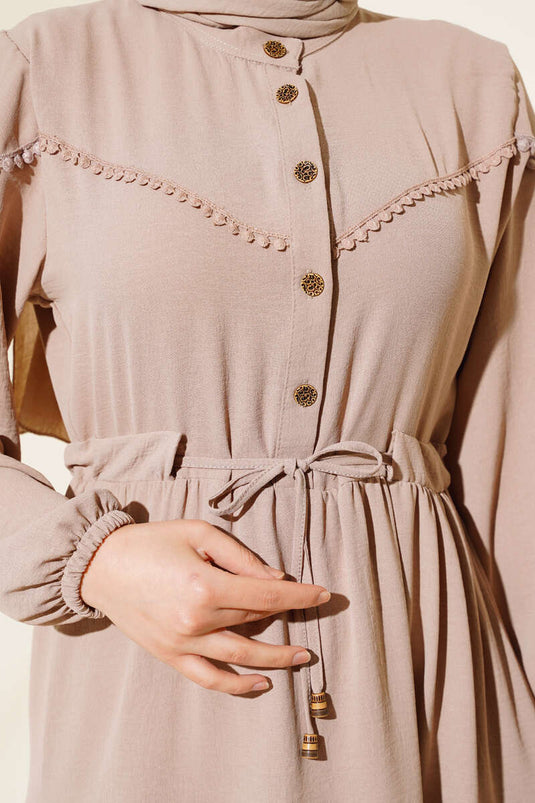 Half-Buttoned Layered Dress in Mink
