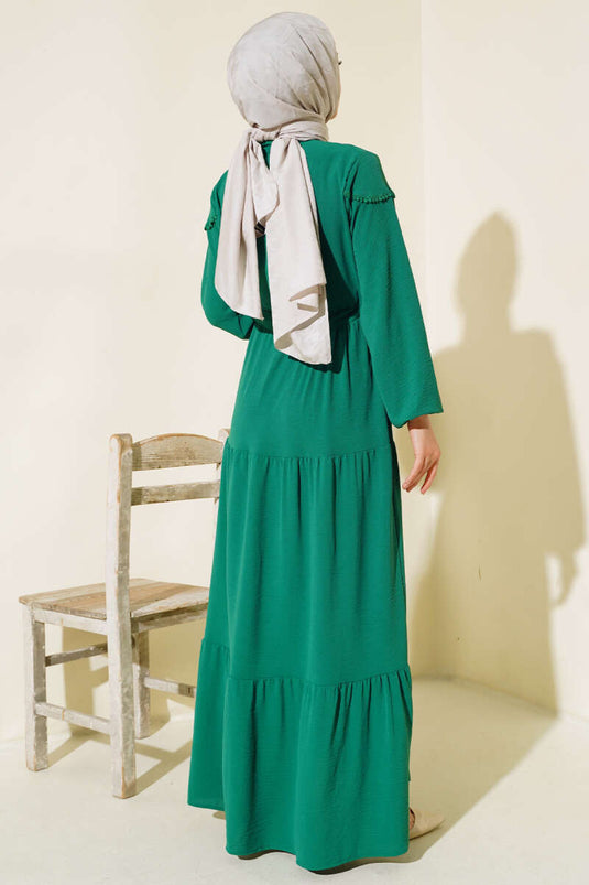 Mehrlagiges Kleid mit halber Knopfleiste vorne, Grün