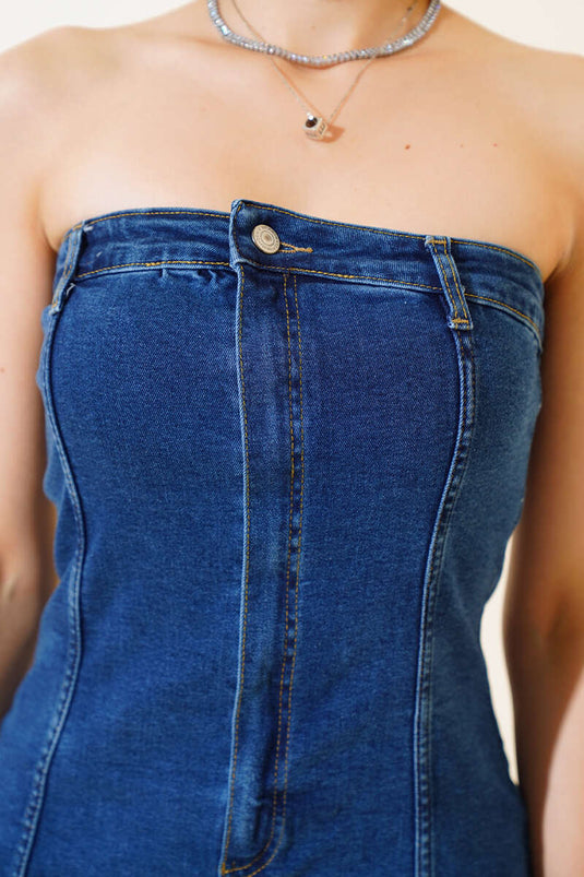 Robe courte en jean avec demi-fermeture éclair sur le devant