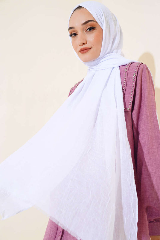 Organic Bamboo Crinkle Scarf White -5
