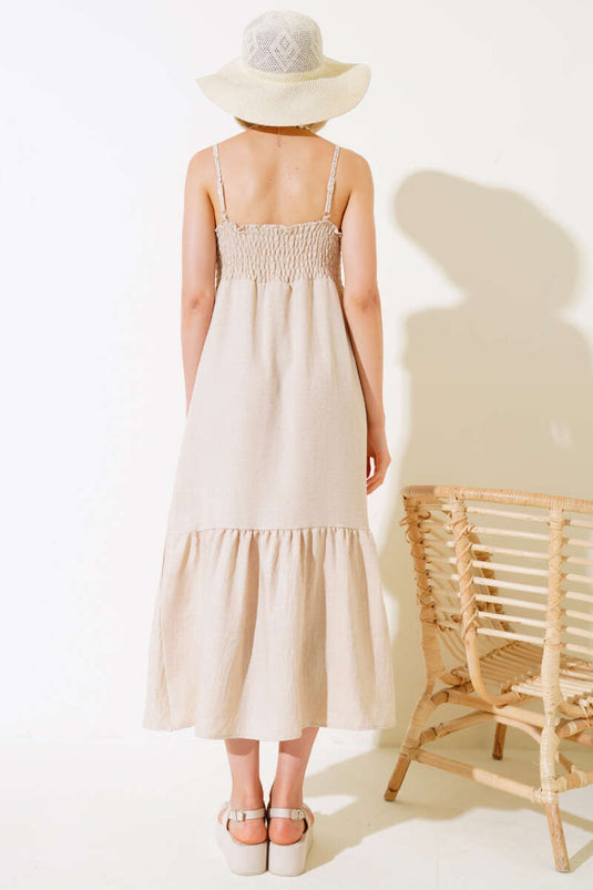 فستان محبوك بحزام بيج