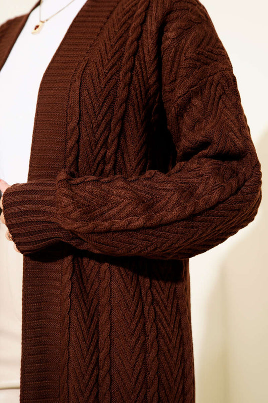 Cardigan long en maille froncée marron