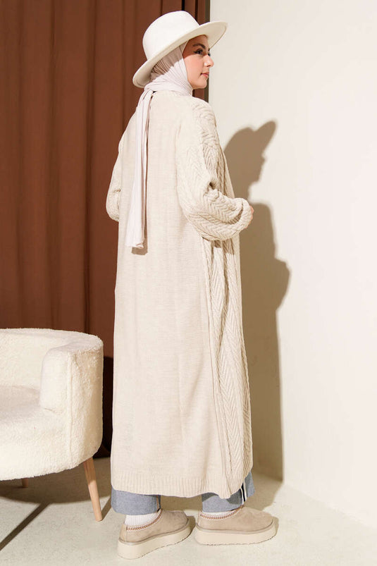 Gebreid gesmokt lang breiwerk vest steen