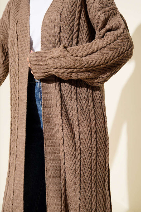 Cardigan long froncé en maille vison