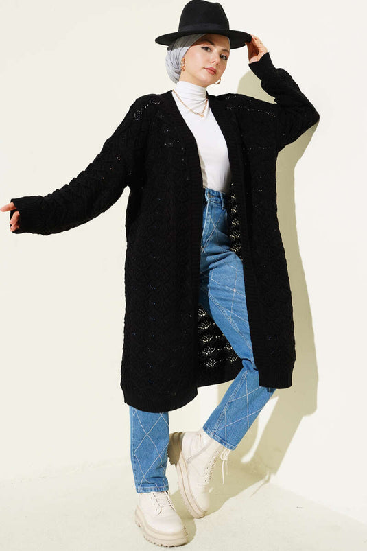 Cárdigan de punto con detalle de patrón tejido negro