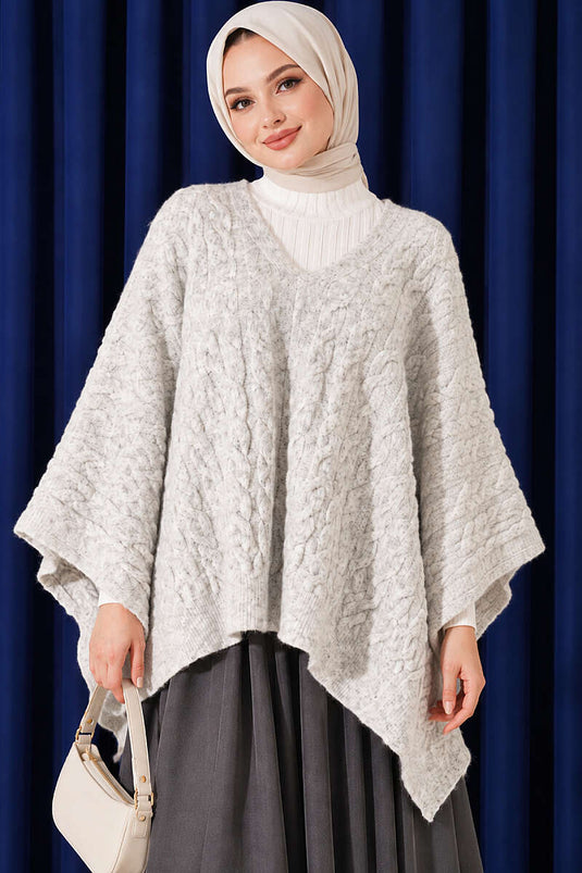 Poncho Lavorato Con Motivo Grigio