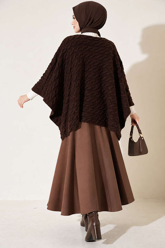 Poncho En Maille À Motif Marron