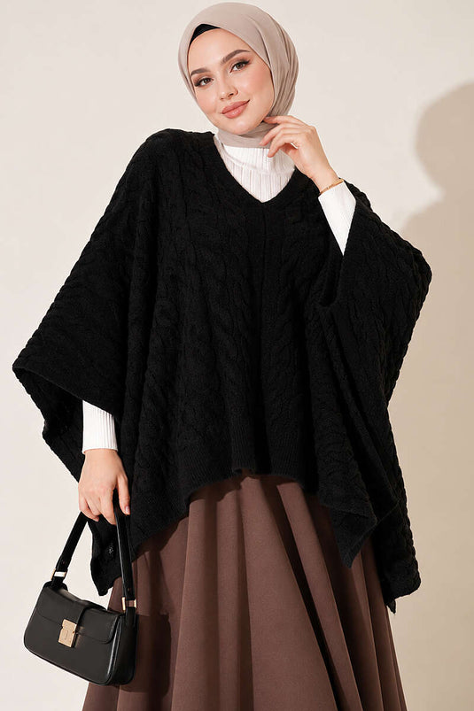 Poncho En Maille À Motifs Noir