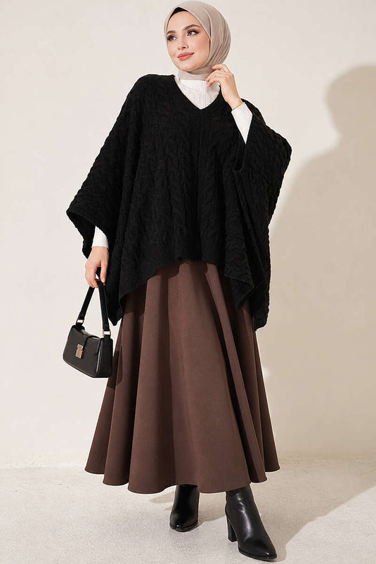 Poncho En Maille À Motifs Noir
