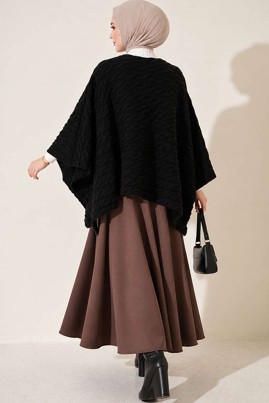 Poncho En Maille À Motifs Noir