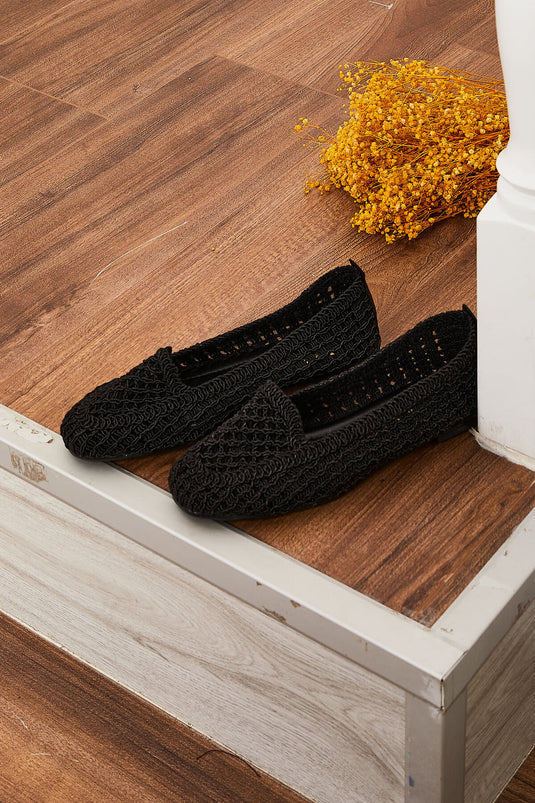 Knit Detail Ballerina Black