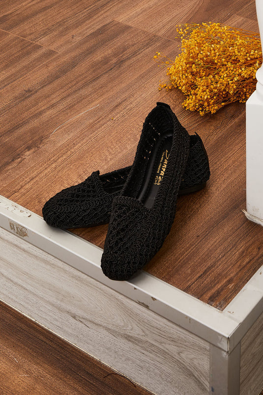 Knit Detail Ballerina Black