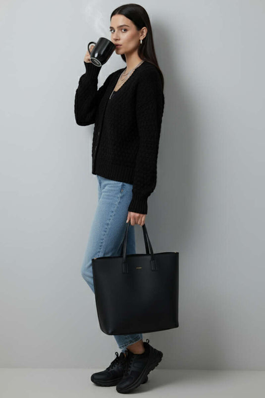 Knitted Cardigan with Button Details, Black