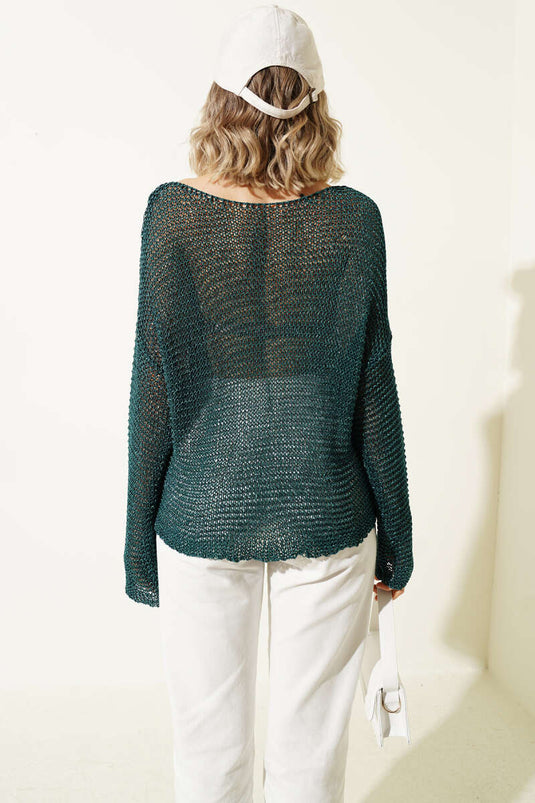 Maglione a rete con dettagli a maglia petrolio