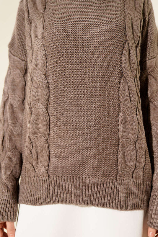 كنزة صوفية محبوكة بتفاصيل محبوكة، لون المنك