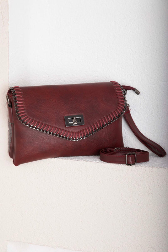 Knitted Stitch Covered Hand & Shoulder Bag Burgundy