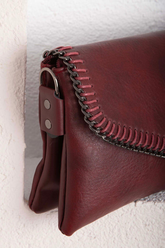 Knitted Stitch Covered Hand & Shoulder Bag Burgundy