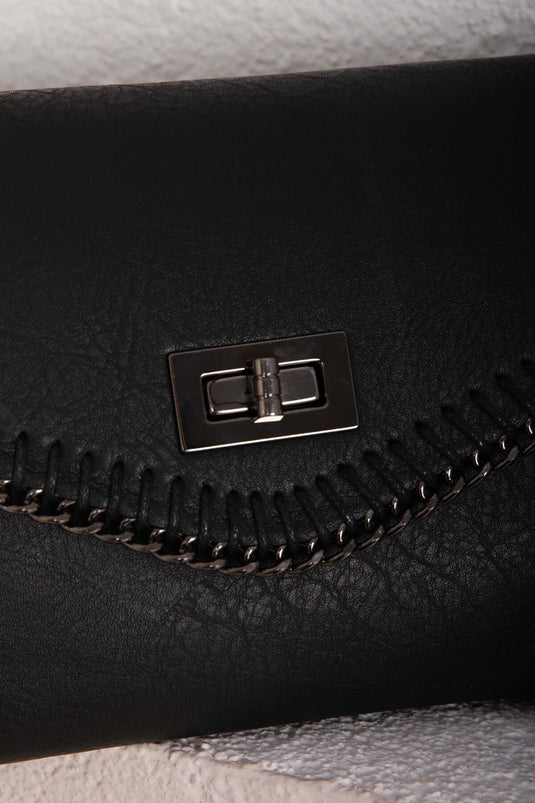 Borsa a Mano e a Spalla con Chiusura a Punto Maglia Nera