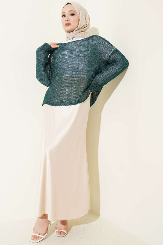 Pull en maille filet pétrole