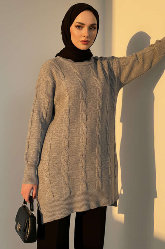 Tunique en tricot doux gaufré gris