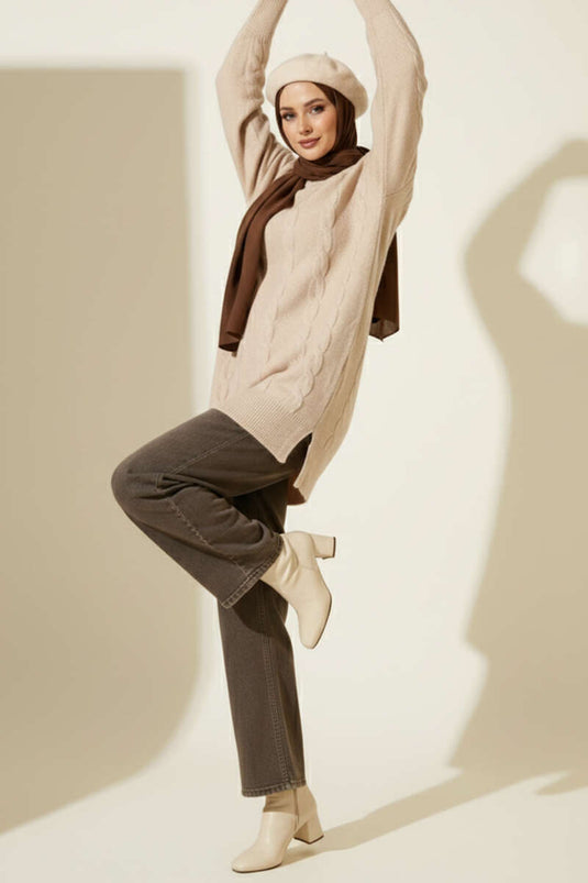 Tunique en tricot doux en relief Latte