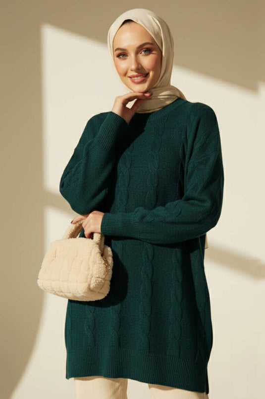 تونيك نفطي ناعم منقوش محبوك