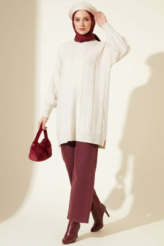 Tunique en maille douce gaufrée en maille pierre