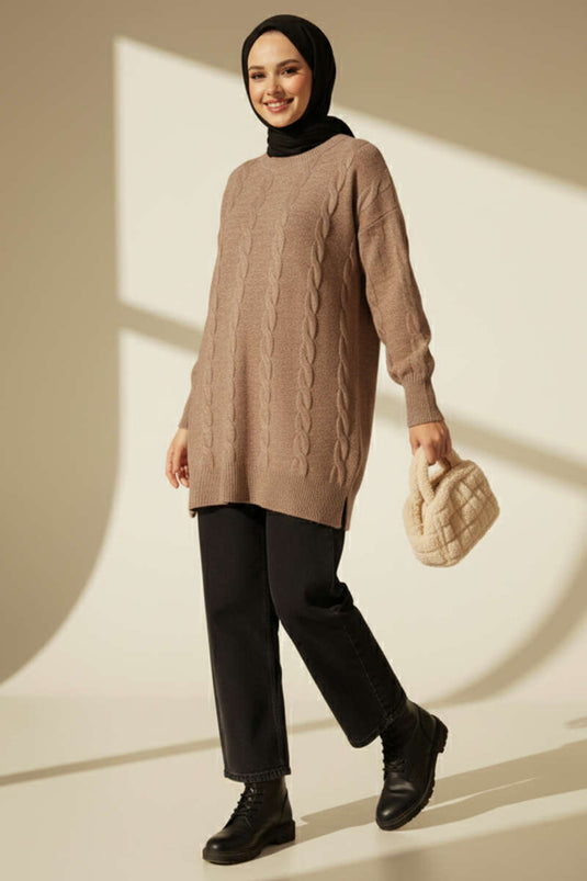 Tunique en tricot doux gaufré en vison