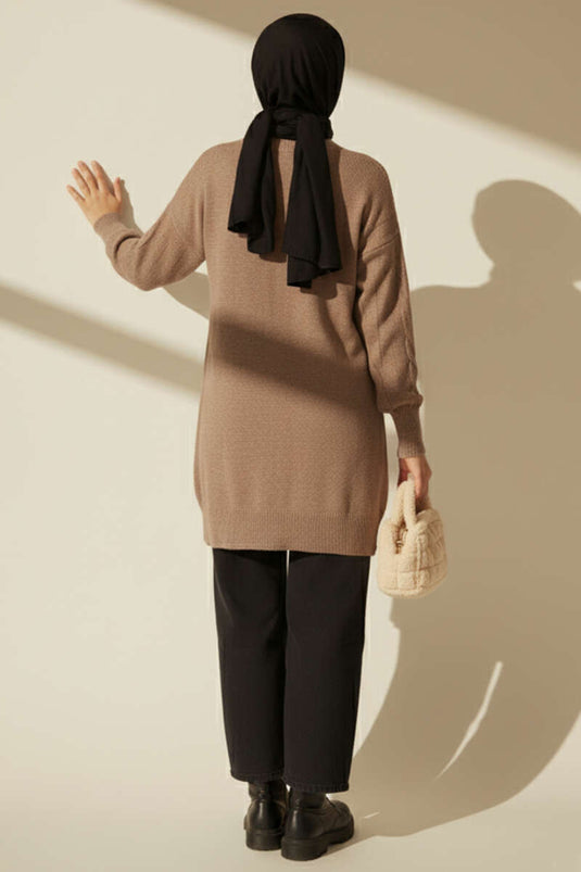 Tunique en tricot doux gaufré en vison