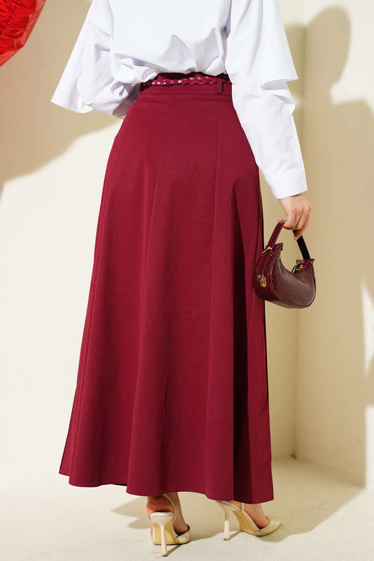 Örgü Kemerli Çımalı Etek Bordo