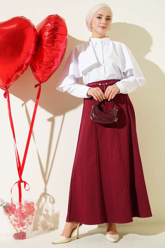 Örgü Kemerli Çımalı Etek Bordo