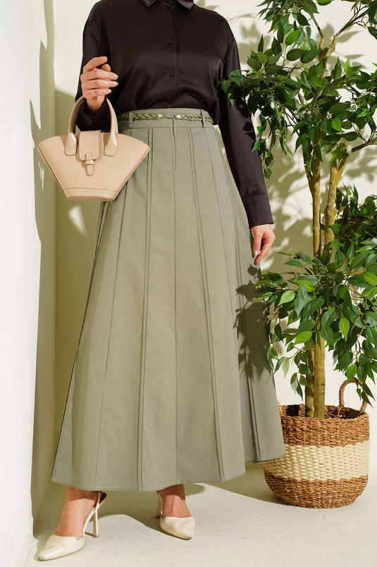 Örgü Kemerli Çımalı Etek Çağla Yeşili