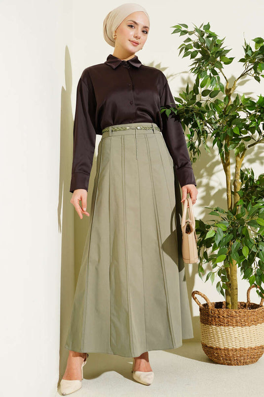 Örgü Kemerli Çımalı Etek Çağla Yeşili