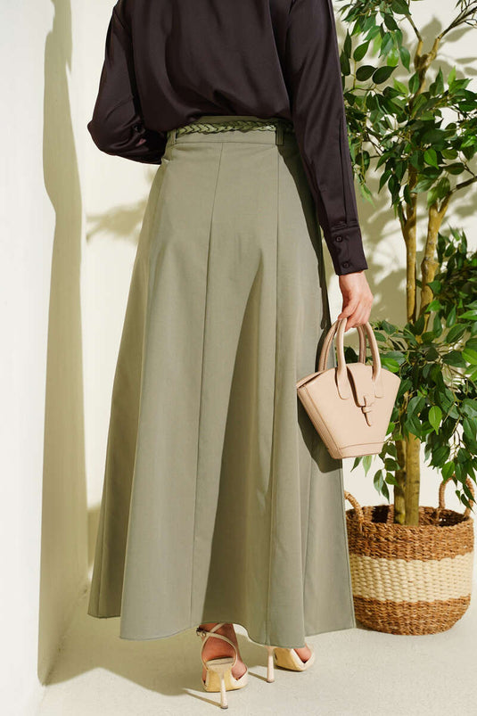 Örgü Kemerli Çımalı Etek Çağla Yeşili