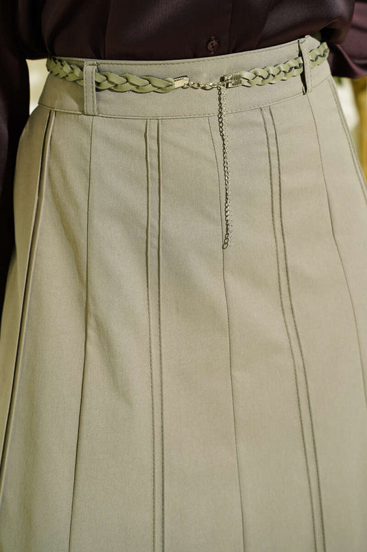 Örgü Kemerli Çımalı Etek Çağla Yeşili