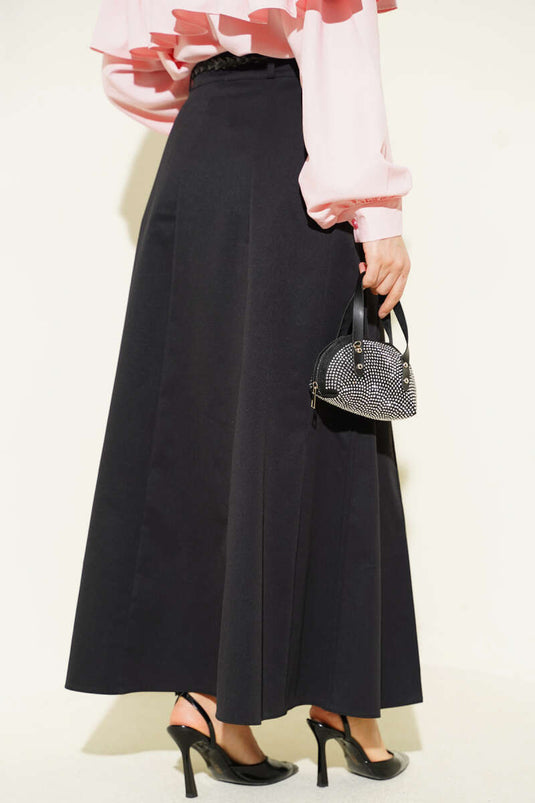 Örgü Kemerli Çımalı Etek Siyah