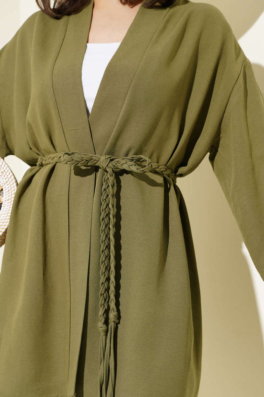 كيمونو كاكي محبوك بحزام