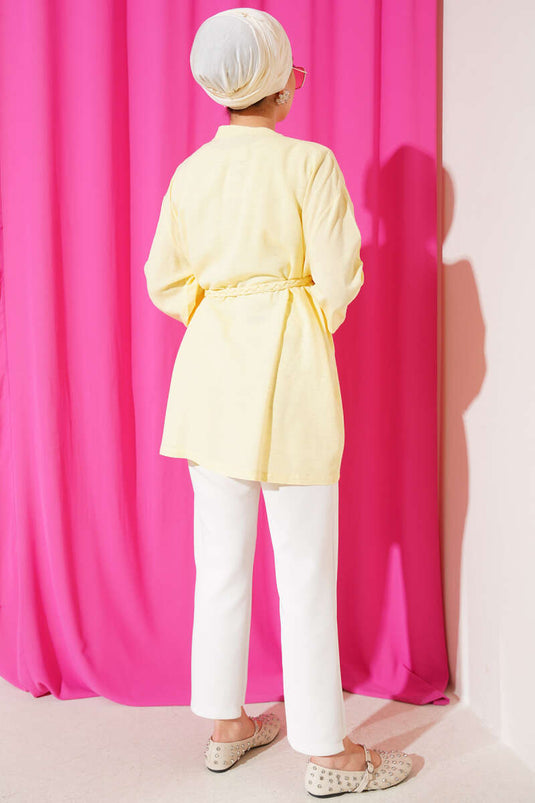 Kimono tricoté avec ceinture jaune