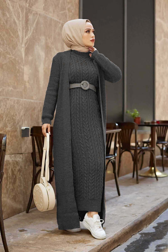 Knitted Cardigan Set Anthracite