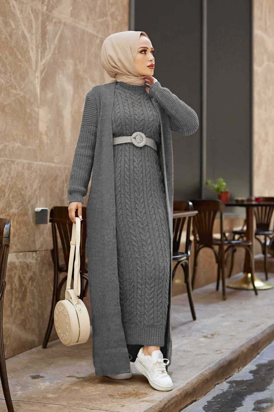 Ensemble cardigan en maille gris